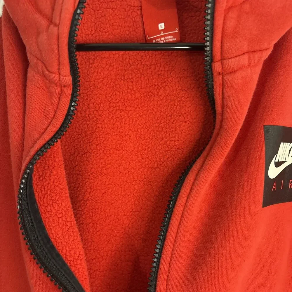 Nike Air Sweatshirt Boys Large Hoodie Full Zip Fleece Red Black Pockets Big Boys